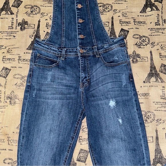 Guess Aviana Blue Wash Real Denim Distressed Skinny Overalls Size 28 - Picture 4 of 12